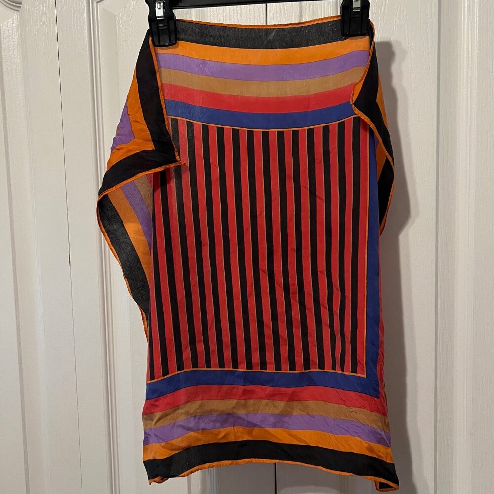 Kenzo-Silk Scarf-21"x 21"-Vintage-Multi Color-Stripes-Casual-Classy-Versatile - Picture 5 of 9